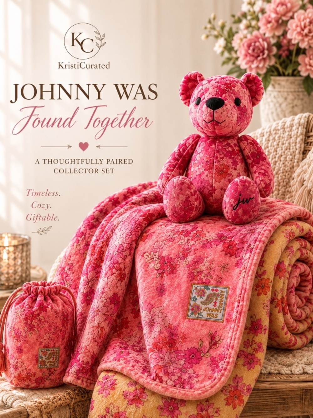 Johnny Was "Found Together" | Laurel Canyon Cozy Blanket & PSV Bear | NWT
